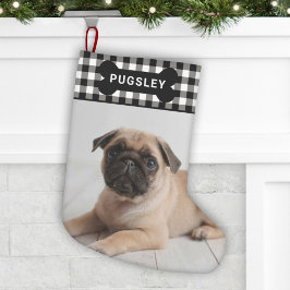 Schwarzes Buffalo Kariert Hunde Knochen Monogramm  Kleiner Weihnachtsstrumpf
