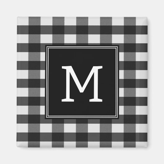 Schwarzes Buffalo-Kariertes Monogram-Magnet Magnet (Vorne)
