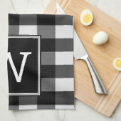 Schwarzes Buffalo-Kariertes Monogramm-Handtuch Geschirrtuch (Viertel Falte)