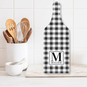 Schwarzes Büffel-Karo-Bauernhaus-Monogramm-Glas Schneidebrett