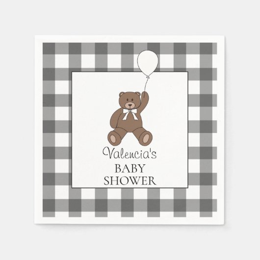 Schwarzes Büffel-Karo-Muster Teddy-Bär-Baby-Party Serviette (Vorderseite)