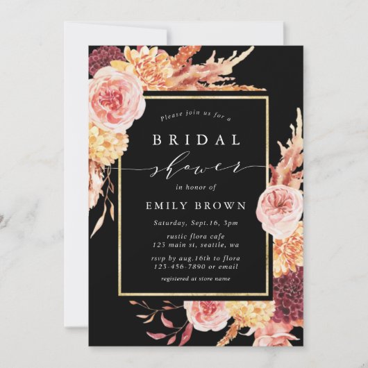 Schwarzes Burgund Terracotta Brautparty Einladung (Vorderseite)