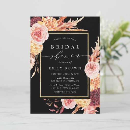 Schwarzes Burgund Terracotta Brautparty  Einladung (Stehend Vorderseite)