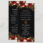 Schwarzes Burgunder Blumen Boho Hochzeitsprogramm Programm (Vorne/Hinten)