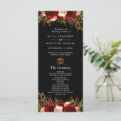 Schwarzes Burgunder Blumen Boho Hochzeitsprogramm Programm (Stehend Vorderseite)