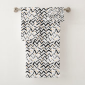 Schwarzes Bürsten-Anschlag-u. Punkt-Muster Badhandtuch Set (Insitu)