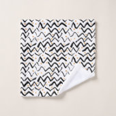 Schwarzes Bürsten-Anschlag-u. Punkt-Muster Badhandtuch Set (Waschlappen)