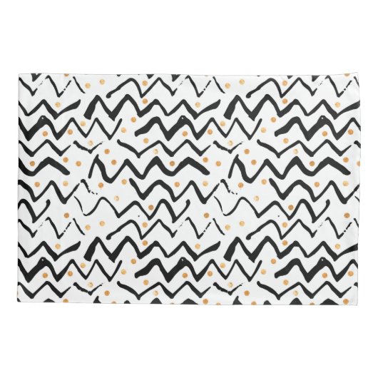 Schwarzes Bürsten-Anschlag-u. Punkt-Muster Kissenbezug (Rückseite-Links)