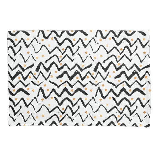 Schwarzes Bürsten-Anschlag-u. Punkt-Muster Kissenbezug (Vorderseite-Links)