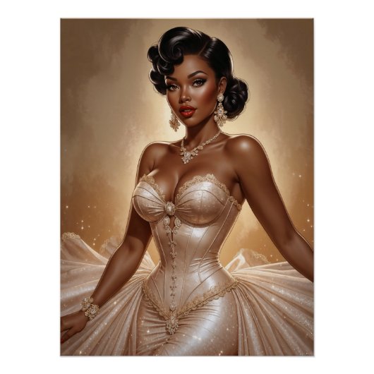Schwarzes Button-Up Golden Gown Poster (Vorderseite)