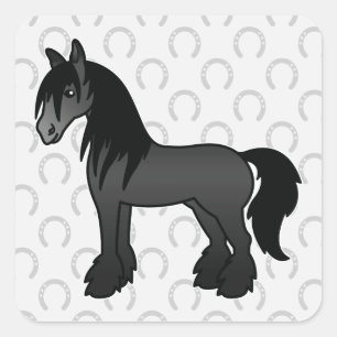 Schwarzes Cartoon-Gypsypferd Shire Clydesdale Pfer Quadratischer Aufkleber