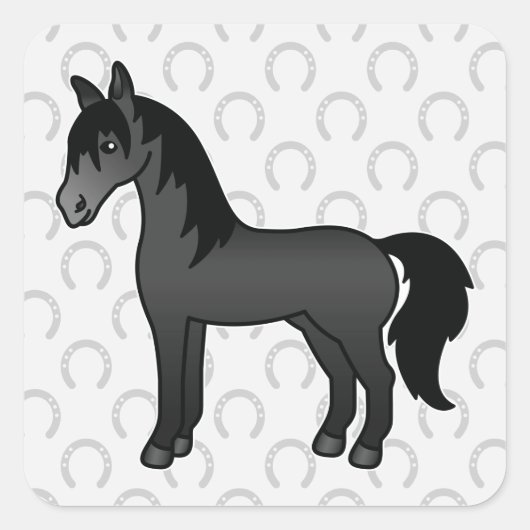 Schwarzes Cartoon Quadratischer Aufkleber (Vorderseite)