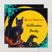 SCHWARZES CAT-HALLOWEEN-PARTY, gelb Einladung (Vorne/Hinten)