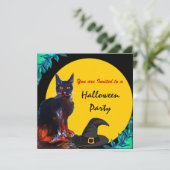 SCHWARZES CAT-HALLOWEEN-PARTY, gelb Einladung (Stehend Vorderseite)