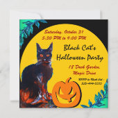 SCHWARZES CAT-HALLOWEEN-PARTY, gelb Einladung (Rückseite)
