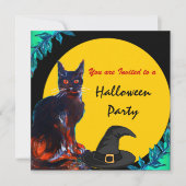 SCHWARZES CAT-HALLOWEEN-PARTY, gelb Einladung (Vorderseite)
