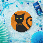 Schwarzes Cat Orange Halloween-Party Pappteller (Party)