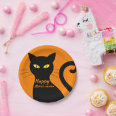 Schwarzes Cat Orange Halloween-Party Pappteller (Party)