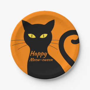 Schwarzes Cat Orange Halloween-Party Pappteller