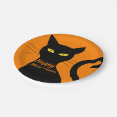 Schwarzes Cat Orange Halloween-Party Pappteller (Schrägansicht)
