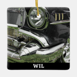 Schwarzes Chevy-Auto von 1957, Name auf Schwarz od Keramikornament