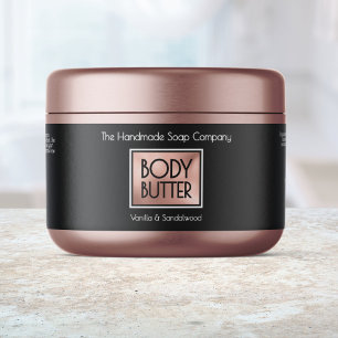 Schwarzes Chic, Roségold, White Body Butter-Glas-E Wasserflaschenetikett