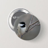 Schwarzes Chickadee-Foto Button (Vorne & Hinten)