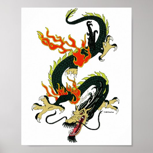 Schwarzes chinesisches Drachenposter Poster (Vorne)