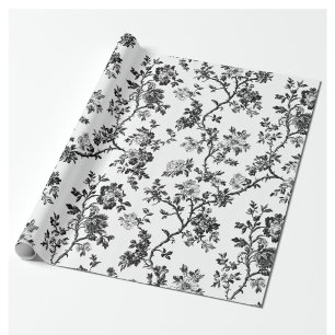 Schwarzes Chinoiserie-Blumen-Gartenparty-Geschenkp Geschenkpapier