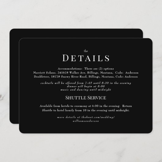 Schwarzes Chinoiserie Hochzeitsdetails Einladung (Vorne/Hinten)