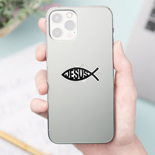 Schwarzes Christliches Fischsymbol mit Jesus Namen Aufkleber