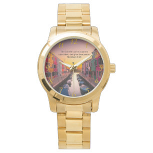 Schwarzes christliches Glaubenskreuz mit Numeri 6: Armbanduhr