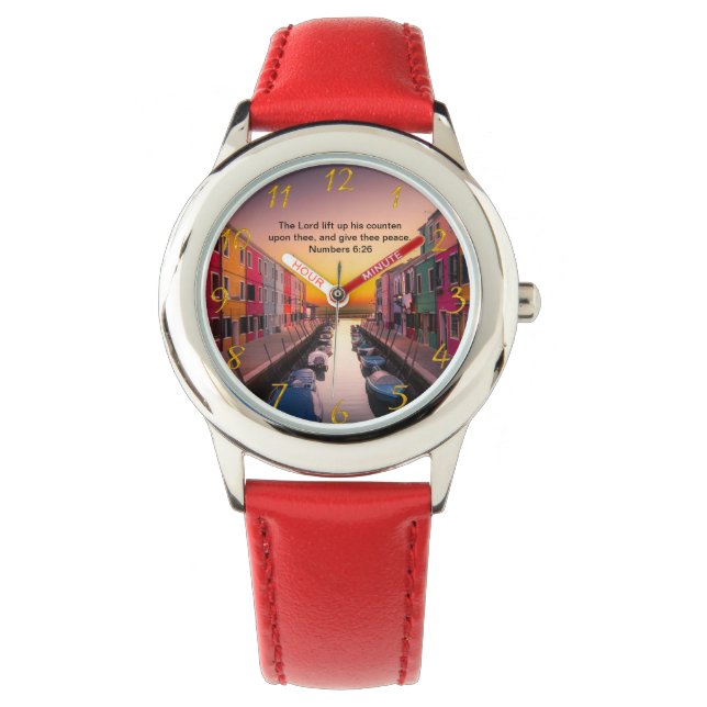 Schwarzes Christliches Glaubenskreuz mit Zahlen 6: Armbanduhr (Vorderseite)