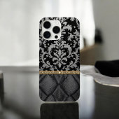 schwarzes Classic Damask Luxe iPhone Hülle