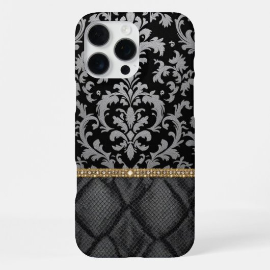 schwarzes Classic Damask Luxe iPhone Hülle (Rückseite)