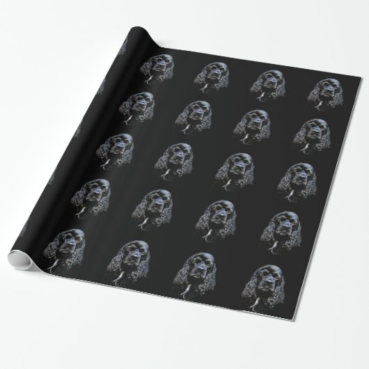 Schwarzes cocker spaniel geschenkpapier (Ungerollt)