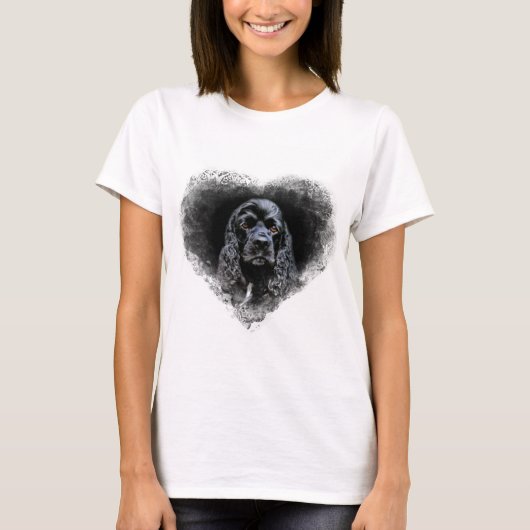 Schwarzes Cocker spaniel im Herzen T-Shirt (Vorderseite)