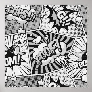 Schwarzes Comic Book Word Art Collage Poster