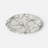 Schwarzes Coquette Bow Beige Streifen Tischdekor Pappteller (Schrägansicht)