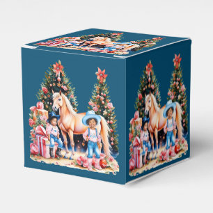 Schwarzes Cowgirl Winter Szene Pferd Frohe Weihnac Geschenkschachtel