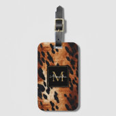 Schwarzes Creme Braunes Goldmonogramm Gepäckanhänger (Vorderseite Vertikal)