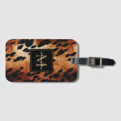 Schwarzes Creme Braunes Goldmonogramm Gepäckanhänger (Vorderseite (Horizontal))