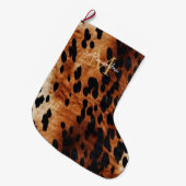 Schwarzes Creme Braunes Goldmonogramm Großer Weihnachtsstrumpf (Vorderansicht (hängend))