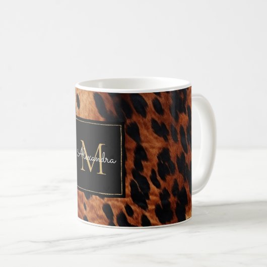 Schwarzes Creme Braunes Goldmonogramm Kaffeetasse (VorderseiteRechts)