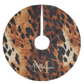 Schwarzes Creme Braunes Goldmonogramm Polyester Weihnachtsbaumdecke (Vorderseite)