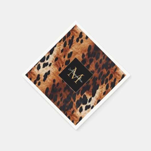 Schwarzes Creme Braunes Goldmonogramm Serviette (Ecke)