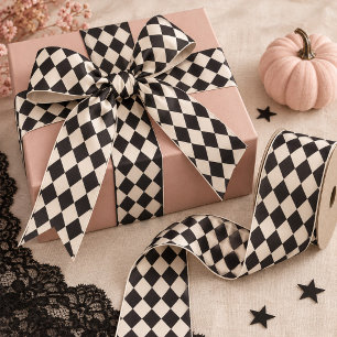 Schwarzes Creme-Harlekin-Halloween-Band Satinband