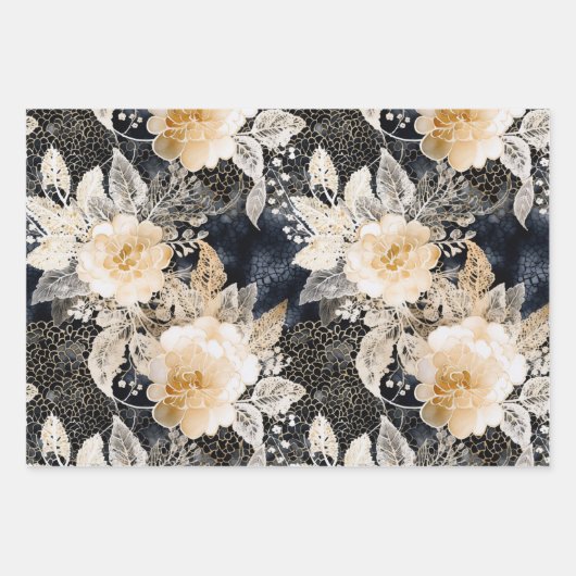 Schwarzes Creme Leopard Tier Floral Brautparty Geschenkpapier Set (Vorderseite 3)