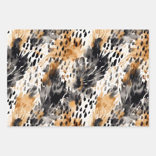 Schwarzes Creme Leopard Tier Floral Brautparty Geschenkpapier Set (Vorderseite 2)