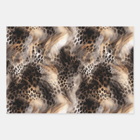 Schwarzes Creme Leopard Tier Floral Brautparty Geschenkpapier Set (Vorderseite)
